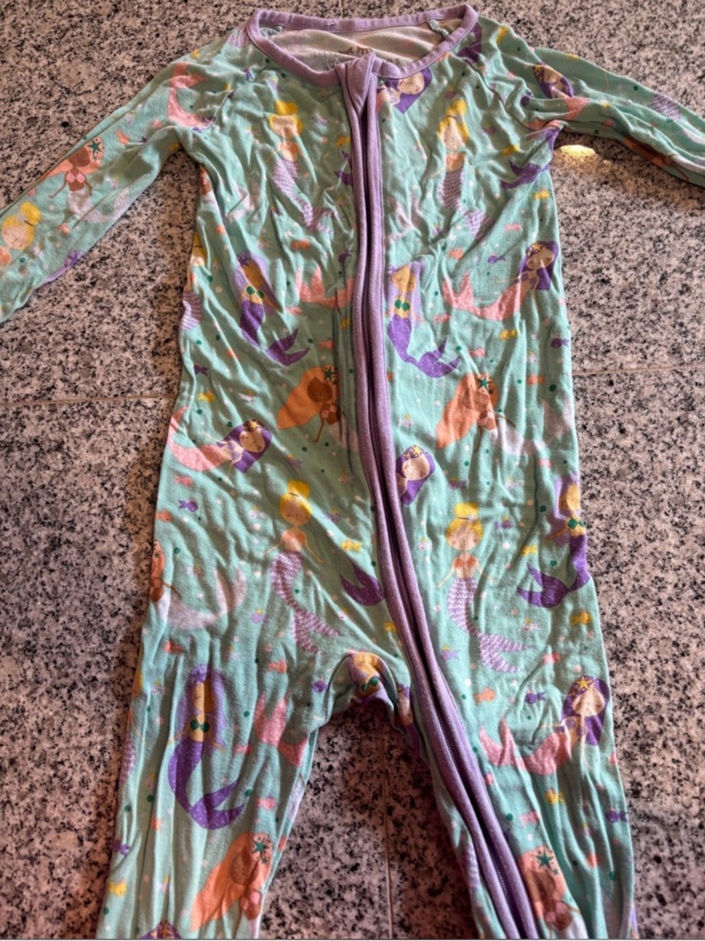 Little Sleepies Mint Green Mermaid Footed One-Piece with Purple Trim